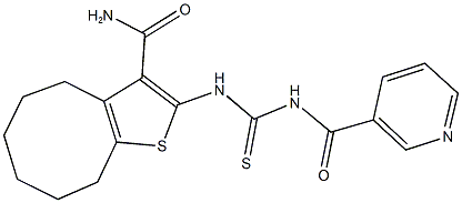 2-({[(3-pyridinylcarbonyl)amino]carbothioyl}amino)-4,5,6,7,8,9-hexahydrocycloocta[b]thiophene-3-carboxamide Struktur