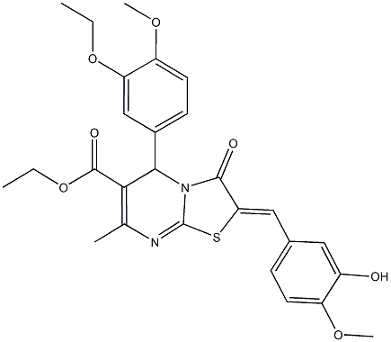 ethyl 5-(3-ethoxy-4-methoxyphenyl)-2-(3-hydroxy-4-methoxybenzylidene)-7-methyl-3-oxo-2,3-dihydro-5H-[1,3]thiazolo[3,2-a]pyrimidine-6-carboxylate Struktur