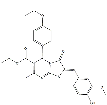 ethyl 2-(4-hydroxy-3-methoxybenzylidene)-5-(4-isopropoxyphenyl)-7-methyl-3-oxo-2,3-dihydro-5H-[1,3]thiazolo[3,2-a]pyrimidine-6-carboxylate Struktur