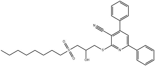 2-{[2-hydroxy-3-(octylsulfonyl)propyl]sulfanyl}-4,6-diphenylnicotinonitrile Struktur