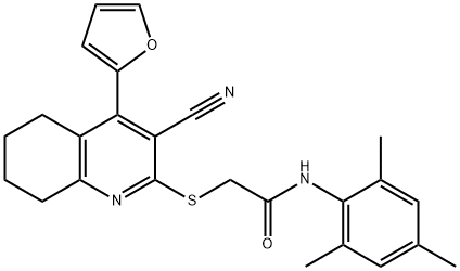 2-{[3-cyano-4-(2-furyl)-5,6,7,8-tetrahydroquinolin-2-yl]sulfanyl}-N-mesitylacetamide Struktur