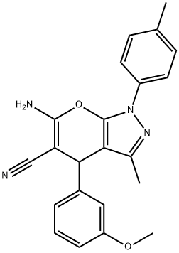 6-amino-3-methyl-4-[3-(methyloxy)phenyl]-1-(4-methylphenyl)-1,4-dihydropyrano[2,3-c]pyrazole-5-carbonitrile Struktur