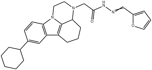 2-(8-cyclohexyl-1,2,3a,4,5,6-hexahydro-3H-pyrazino[3,2,1-jk]carbazol-3-yl)-N'-(2-furylmethylene)acetohydrazide Struktur