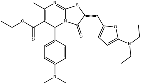 ethyl 2-{[5-(diethylamino)-2-furyl]methylene}-5-[4-(dimethylamino)phenyl]-7-methyl-3-oxo-2,3-dihydro-5H-[1,3]thiazolo[3,2-a]pyrimidine-6-carboxylate Struktur