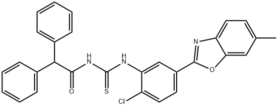 N-[2-chloro-5-(6-methyl-1,3-benzoxazol-2-yl)phenyl]-N'-(diphenylacetyl)thiourea Struktur