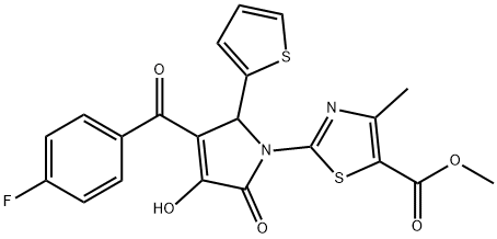 methyl 2-[3-(4-fluorobenzoyl)-4-hydroxy-5-oxo-2-(2-thienyl)-2,5-dihydro-1H-pyrrol-1-yl]-4-methyl-1,3-thiazole-5-carboxylate Struktur