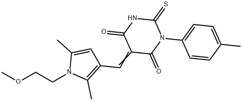 5-{[1-(2-methoxyethyl)-2,5-dimethyl-1H-pyrrol-3-yl]methylene}-1-(4-methylphenyl)-2-thioxodihydro-4,6(1H,5H)-pyrimidinedione Struktur