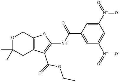 ethyl 2-({3,5-dinitrobenzoyl}amino)-5,5-dimethyl-4,7-dihydro-5H-thieno[2,3-c]pyran-3-carboxylate Struktur