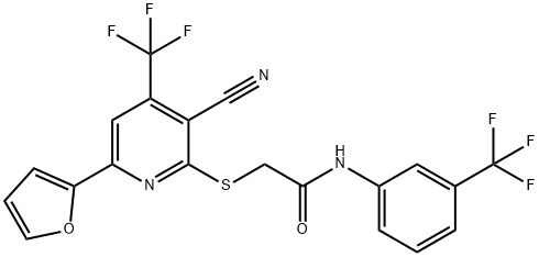 2-{[3-cyano-6-furan-2-yl-4-(trifluoromethyl)pyridin-2-yl]sulfanyl}-N-[3-(trifluoromethyl)phenyl]acetamide Struktur