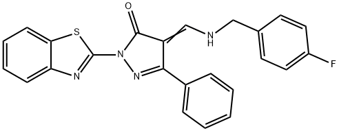 2-(1,3-benzothiazol-2-yl)-4-{[(4-fluorobenzyl)amino]methylene}-5-phenyl-2,4-dihydro-3H-pyrazol-3-one Struktur