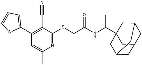 2-[(3-cyano-6-methyl-4-thien-2-ylpyridin-2-yl)sulfanyl]-N-(1-tricyclo[3.3.1.1~3,7~]dec-1-ylethyl)acetamide Struktur