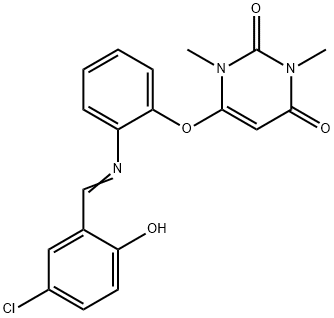 6-{2-[(5-chloro-2-hydroxybenzylidene)amino]phenoxy}-1,3-dimethyl-2,4(1H,3H)-pyrimidinedione Struktur