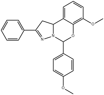 7-methoxy-5-(4-methoxyphenyl)-2-phenyl-1,10b-dihydropyrazolo[1,5-c][1,3]benzoxazine Struktur