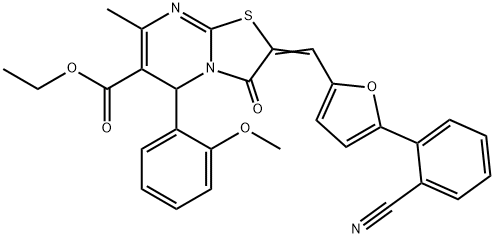 ethyl 2-{[5-(2-cyanophenyl)-2-furyl]methylene}-5-(2-methoxyphenyl)-7-methyl-3-oxo-2,3-dihydro-5H-[1,3]thiazolo[3,2-a]pyrimidine-6-carboxylate Struktur