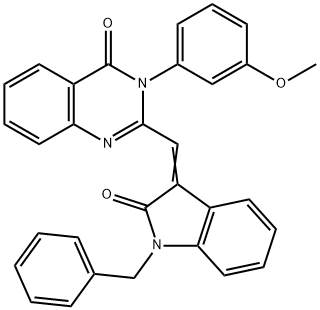 2-[(1-benzyl-2-oxo-1,2-dihydro-3H-indol-3-ylidene)methyl]-3-(3-methoxyphenyl)-4(3H)-quinazolinone Struktur