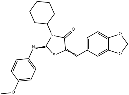 5-(1,3-benzodioxol-5-ylmethylene)-3-cyclohexyl-2-[(4-methoxyphenyl)imino]-1,3-thiazolidin-4-one Struktur