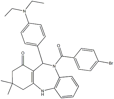 10-(4-bromobenzoyl)-11-[4-(diethylamino)phenyl]-3,3-dimethyl-2,3,4,5,10,11-hexahydro-1H-dibenzo[b,e][1,4]diazepin-1-one Struktur