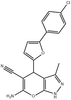 6-amino-4-[5-(4-chlorophenyl)-2-furyl]-3-methyl-1,4-dihydropyrano[2,3-c]pyrazole-5-carbonitrile Struktur