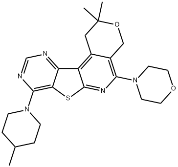 2,2-dimethyl-8-(4-methyl-1-piperidinyl)-5-(4-morpholinyl)-1,4-dihydro-2H-pyrano[4'',3'':4',5']pyrido[3',2':4,5]thieno[3,2-d]pyrimidine Struktur