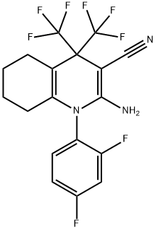 2-amino-1-(2,4-difluorophenyl)-4,4-bis(trifluoromethyl)-1,4,5,6,7,8-hexahydroquinoline-3-carbonitrile Struktur