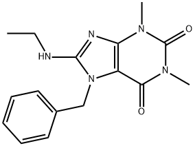 7-benzyl-8-(ethylamino)-1,3-dimethyl-3,7-dihydro-1H-purine-2,6-dione Struktur