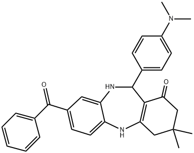 8-benzoyl-11-[4-(dimethylamino)phenyl]-3,3-dimethyl-2,3,4,5,10,11-hexahydro-1H-dibenzo[b,e][1,4]diazepin-1-one Struktur