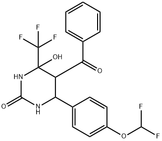 5-benzoyl-6-[4-(difluoromethoxy)phenyl]-4-hydroxy-4-(trifluoromethyl)tetrahydropyrimidin-2(1H)-one Struktur