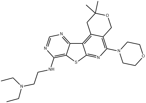 N-[2-(diethylamino)ethyl]-N-[2,2-dimethyl-5-(4-morpholinyl)-1,4-dihydro-2H-pyrano[4'',3'':4',5']pyrido[3',2':4,5]thieno[3,2-d]pyrimidin-8-yl]amine Struktur