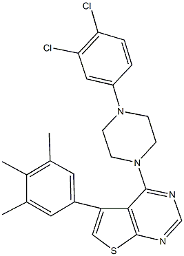 4-[4-(3,4-dichlorophenyl)-1-piperazinyl]-5-(3,4,5-trimethylphenyl)thieno[2,3-d]pyrimidine Struktur