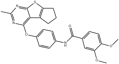 N-{4-[(2-methyl-6,7-dihydro-5H-cyclopenta[4,5]thieno[2,3-d]pyrimidin-4-yl)oxy]phenyl}-3,4-bis(methyloxy)benzamide Struktur