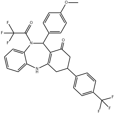 11-(4-methoxyphenyl)-10-(trifluoroacetyl)-3-[4-(trifluoromethyl)phenyl]-2,3,4,5,10,11-hexahydro-1H-dibenzo[b,e][1,4]diazepin-1-one Struktur