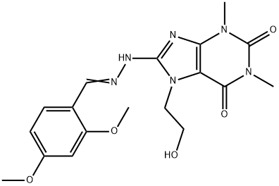 2,4-dimethoxybenzaldehyde [7-(2-hydroxyethyl)-1,3-dimethyl-2,6-dioxo-2,3,6,7-tetrahydro-1H-purin-8-yl]hydrazone Struktur