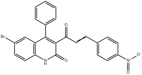 6-bromo-3-(3-{4-nitrophenyl}acryloyl)-4-phenyl-2(1H)-quinolinone Struktur