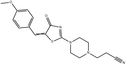 3-{4-[5-(4-methoxybenzylidene)-4-oxo-4,5-dihydro-1,3-thiazol-2-yl]-1-piperazinyl}propanenitrile Struktur