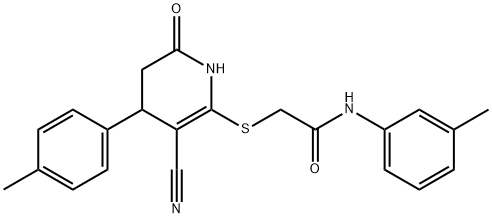 2-{[3-cyano-4-(4-methylphenyl)-6-oxo-1,4,5,6-tetrahydro-2-pyridinyl]sulfanyl}-N-(3-methylphenyl)acetamide Struktur