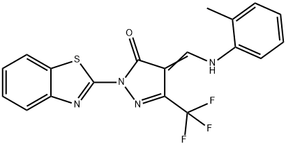 2-(1,3-benzothiazol-2-yl)-4-(2-toluidinomethylene)-5-(trifluoromethyl)-2,4-dihydro-3H-pyrazol-3-one Struktur