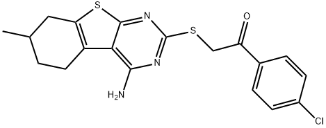 2-[(4-amino-7-methyl-5,6,7,8-tetrahydro[1]benzothieno[2,3-d]pyrimidin-2-yl)sulfanyl]-1-(4-chlorophenyl)ethanone Struktur