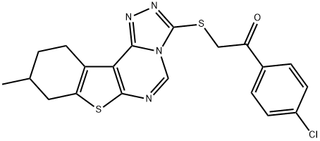 1-(4-chlorophenyl)-2-[(9-methyl-8,9,10,11-tetrahydro[1]benzothieno[3,2-e][1,2,4]triazolo[4,3-c]pyrimidin-3-yl)sulfanyl]ethanone Struktur