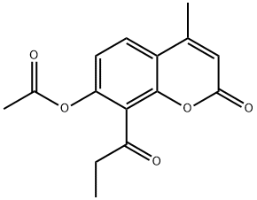 4-methyl-2-oxo-8-propionyl-2H-chromen-7-yl acetate Struktur