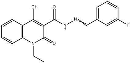 1-ethyl-N'-(3-fluorobenzylidene)-4-hydroxy-2-oxo-1,2-dihydro-3-quinolinecarbohydrazide Struktur