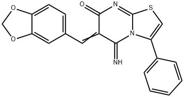 6-(1,3-benzodioxol-5-ylmethylene)-5-imino-3-phenyl-5,6-dihydro-7H-[1,3]thiazolo[3,2-a]pyrimidin-7-one Struktur