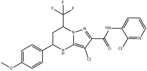 3-chloro-N-(2-chloro-3-pyridinyl)-5-(4-methoxyphenyl)-7-(trifluoromethyl)-4,5,6,7-tetrahydropyrazolo[1,5-a]pyrimidine-2-carboxamide Struktur