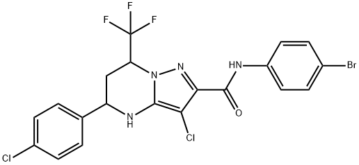 N-(4-bromophenyl)-3-chloro-5-(4-chlorophenyl)-7-(trifluoromethyl)-4,5,6,7-tetrahydropyrazolo[1,5-a]pyrimidine-2-carboxamide Struktur