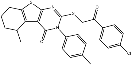 2-{[2-(4-chlorophenyl)-2-oxoethyl]sulfanyl}-5-methyl-3-(4-methylphenyl)-5,6,7,8-tetrahydro[1]benzothieno[2,3-d]pyrimidin-4(3H)-one Struktur