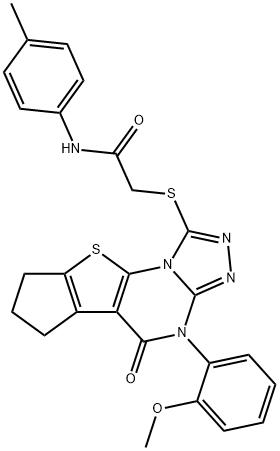 2-{[4-(2-methoxyphenyl)-5-oxo-4,5,7,8-tetrahydro-6H-cyclopenta[4,5]thieno[3,2-e][1,2,4]triazolo[4,3-a]pyrimidin-1-yl]sulfanyl}-N-(4-methylphenyl)acetamide Struktur