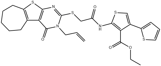 ethyl 2-({[(3-allyl-4-oxo-3,5,6,7,8,9-hexahydro-4H-cyclohepta[4,5]thieno[2,3-d]pyrimidin-2-yl)sulfanyl]acetyl}amino)-2',4-bithiophene-3-carboxylate Struktur