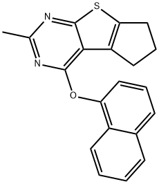 2-methyl-4-(1-naphthyloxy)-6,7-dihydro-5H-cyclopenta[4,5]thieno[2,3-d]pyrimidine Struktur