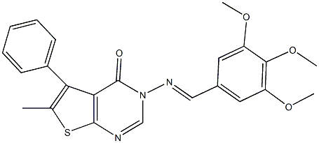 6-methyl-5-phenyl-3-[(3,4,5-trimethoxybenzylidene)amino]thieno[2,3-d]pyrimidin-4(3H)-one Struktur