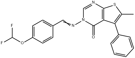 3-{[4-(difluoromethoxy)benzylidene]amino}-6-methyl-5-phenylthieno[2,3-d]pyrimidin-4(3H)-one Struktur