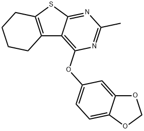 4-(1,3-benzodioxol-5-yloxy)-2-methyl-5,6,7,8-tetrahydro[1]benzothieno[2,3-d]pyrimidine Struktur